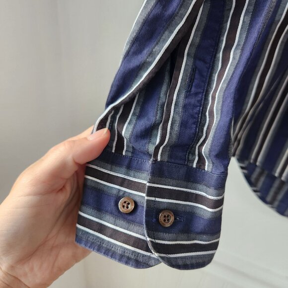 Etro Men's Button Down Long Sleeve Dress Shirt Blue Striped Modern Size 40 (M) - Picture 4 of 8